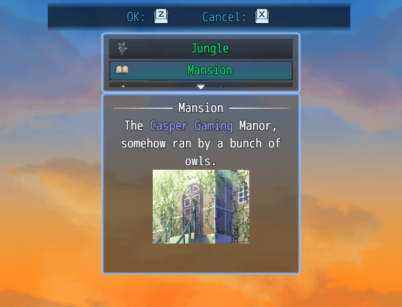 One possible layout for a common event menu scene