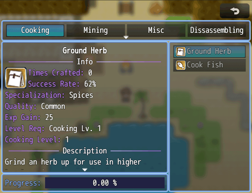 The category window on the crafting scene