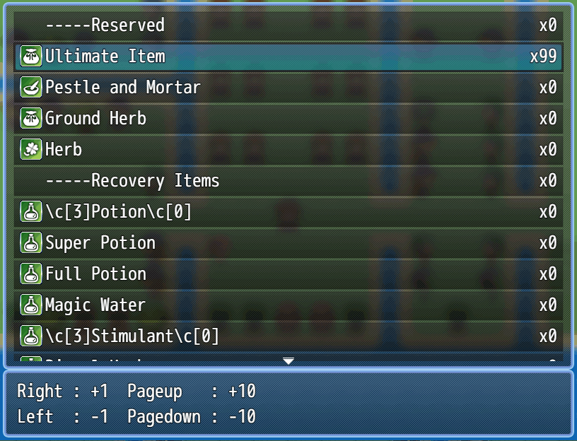 The Item debug scene where you can add or remove items from the inventory