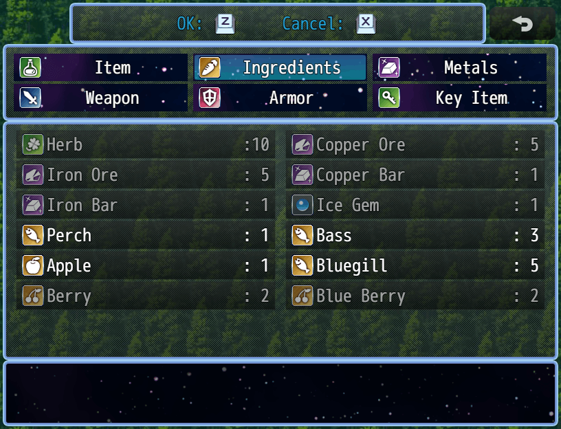 An item category for crafting ingredients