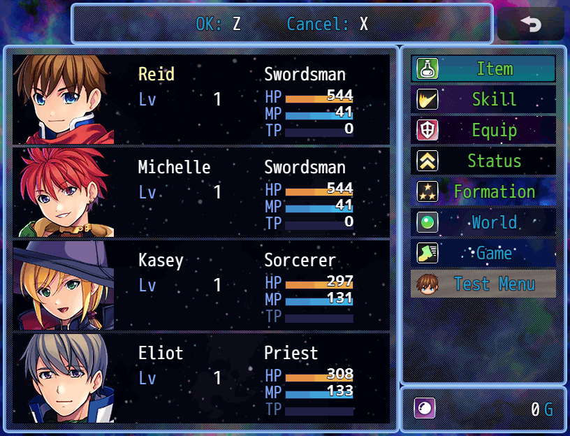 A horizontal layout for the menu, similar to RPG Maker default