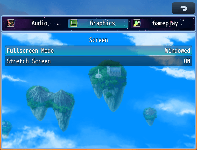 A graphics category providing graphical options