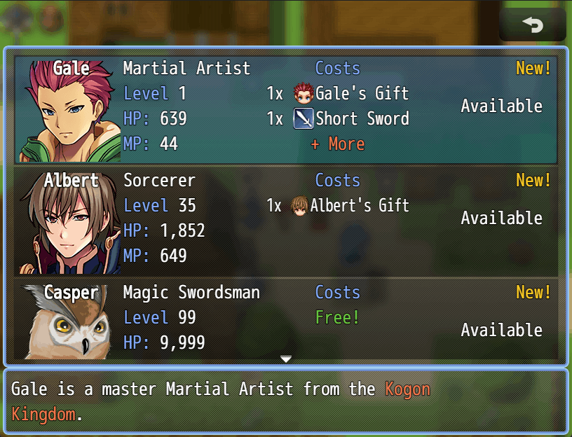 The recruitment list of available actors