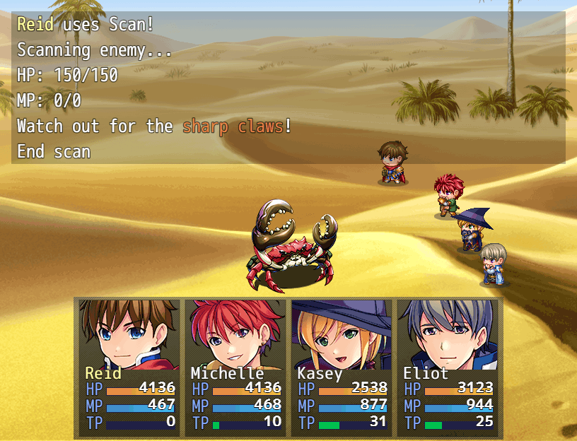 The scan skill used on a basic crab enemy.