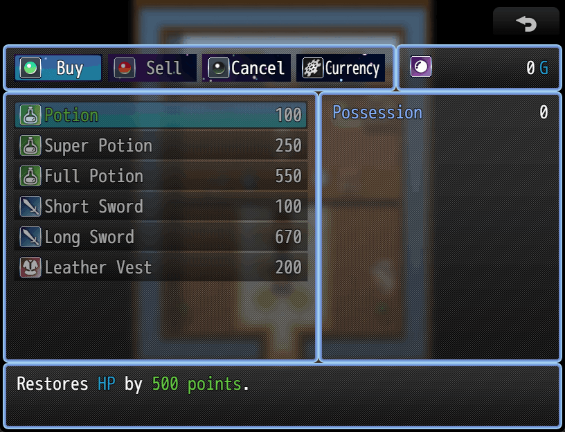 Shop commands that have a custom icon and background