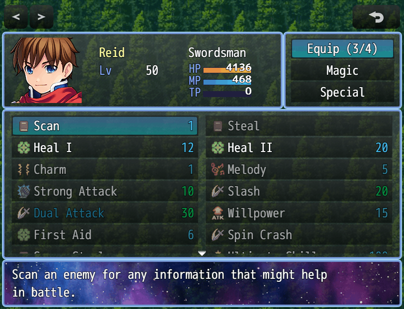 The player equipping some skills