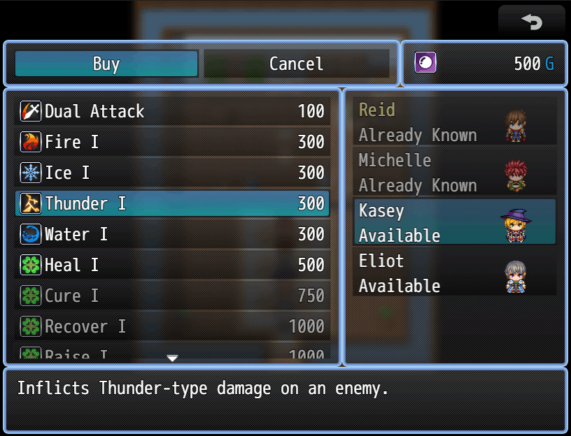 An alternate view that uses the character sprites, with stepping animation when selected
