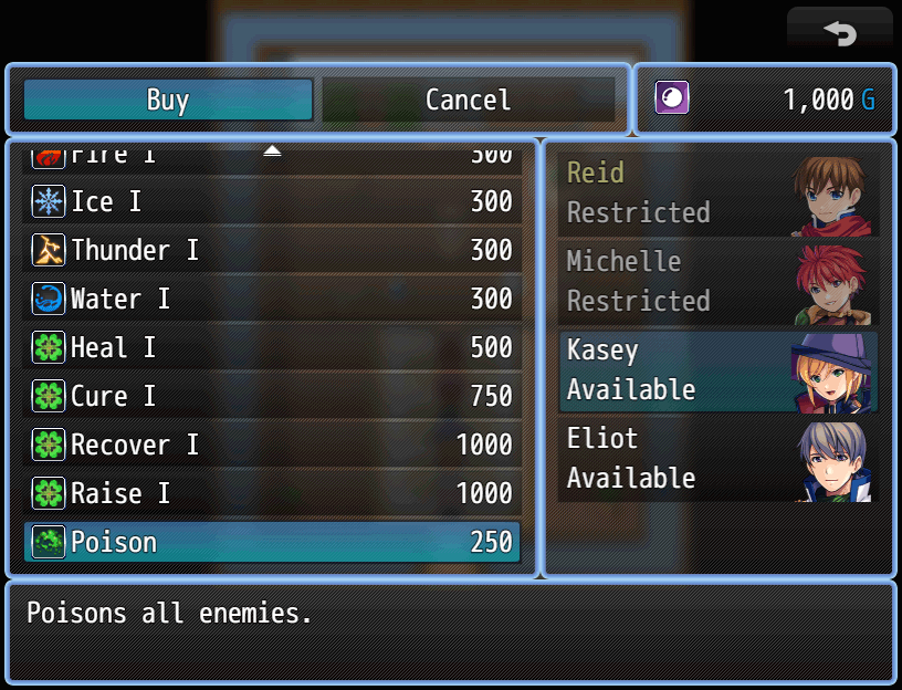 An alternate view that uses the character face images in the shop scene.