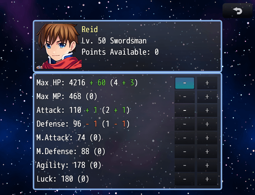 The stat allocation scene