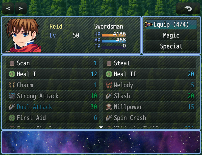 The window cursor in the skill screen