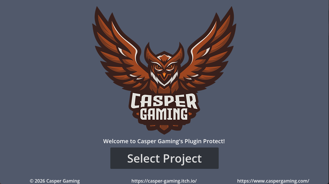 The main screen of the plugin protector app