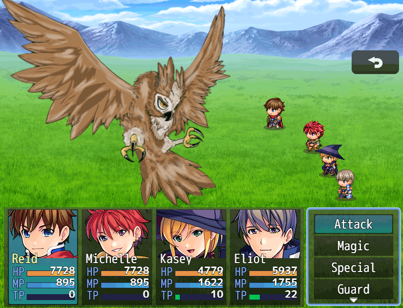 The owl doing battle against a group of heroes