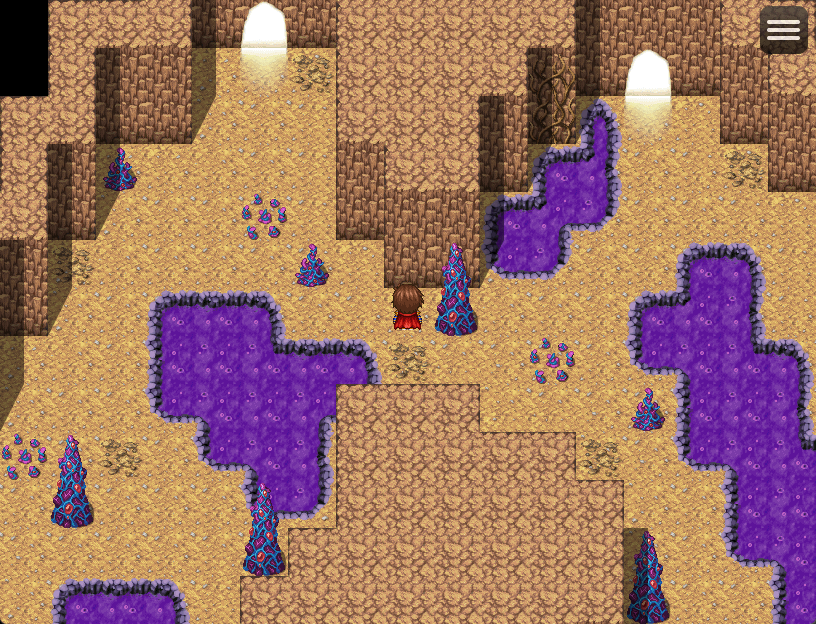 A hub area of a poison cave with multiple exits