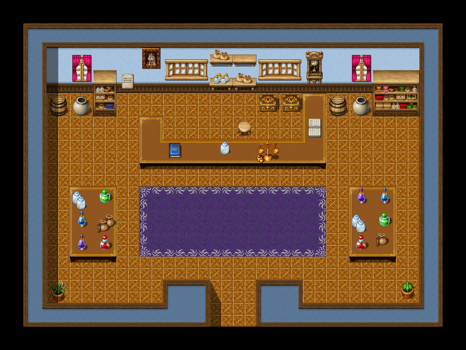 The item shop with some items on display.