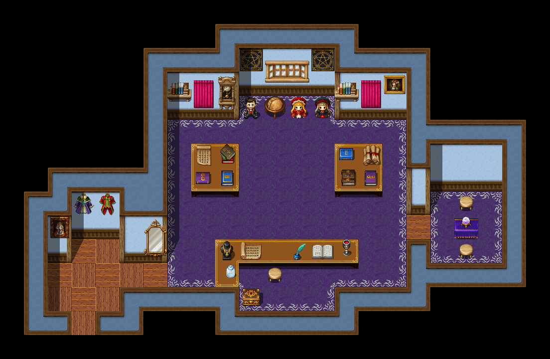 The skill shop, with connected room for fortune telling.